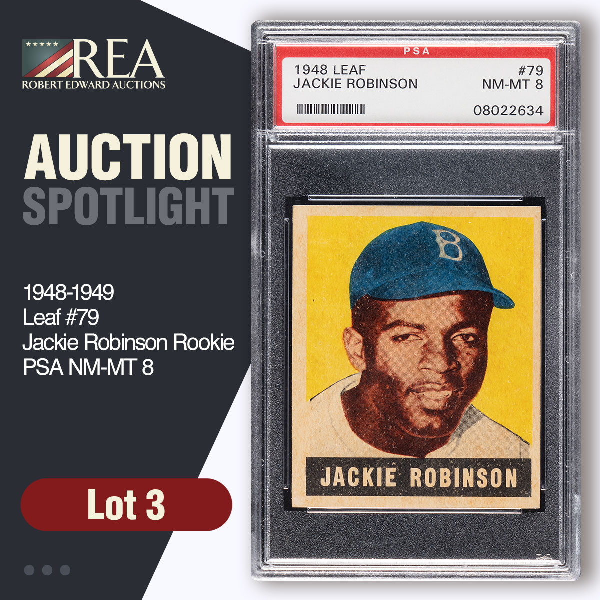 Summer Auction Spotlight: Lot # 3: 1948-1949 Leaf #79 Jackie Robinson Rookie PSA NM-MT 8. Bid Now: https://t.co/sAyriLmM21
@reaonline @psacard #auction #thehobby #Baseballcards #Leaf #1940s #whodoyoucollect #cardcollector #collection https://t.co/9QVEFzsqb5