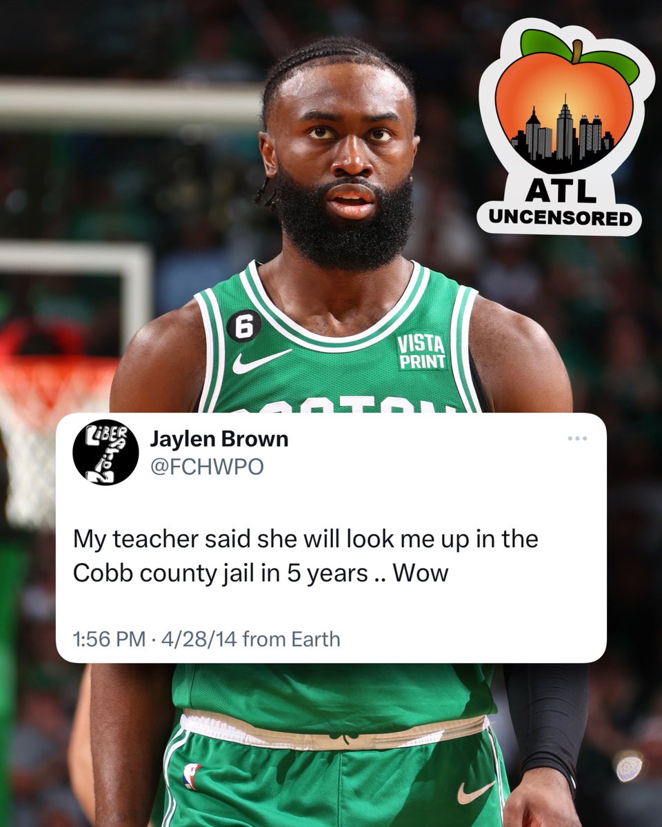 ATLUncensored's tweet image. Atlanta native Jaylen Brown inked the highest contract in NBA history today, worth $304 million. Back in 2014, his teacher at Wheeler High School predicted he’d be in jail.