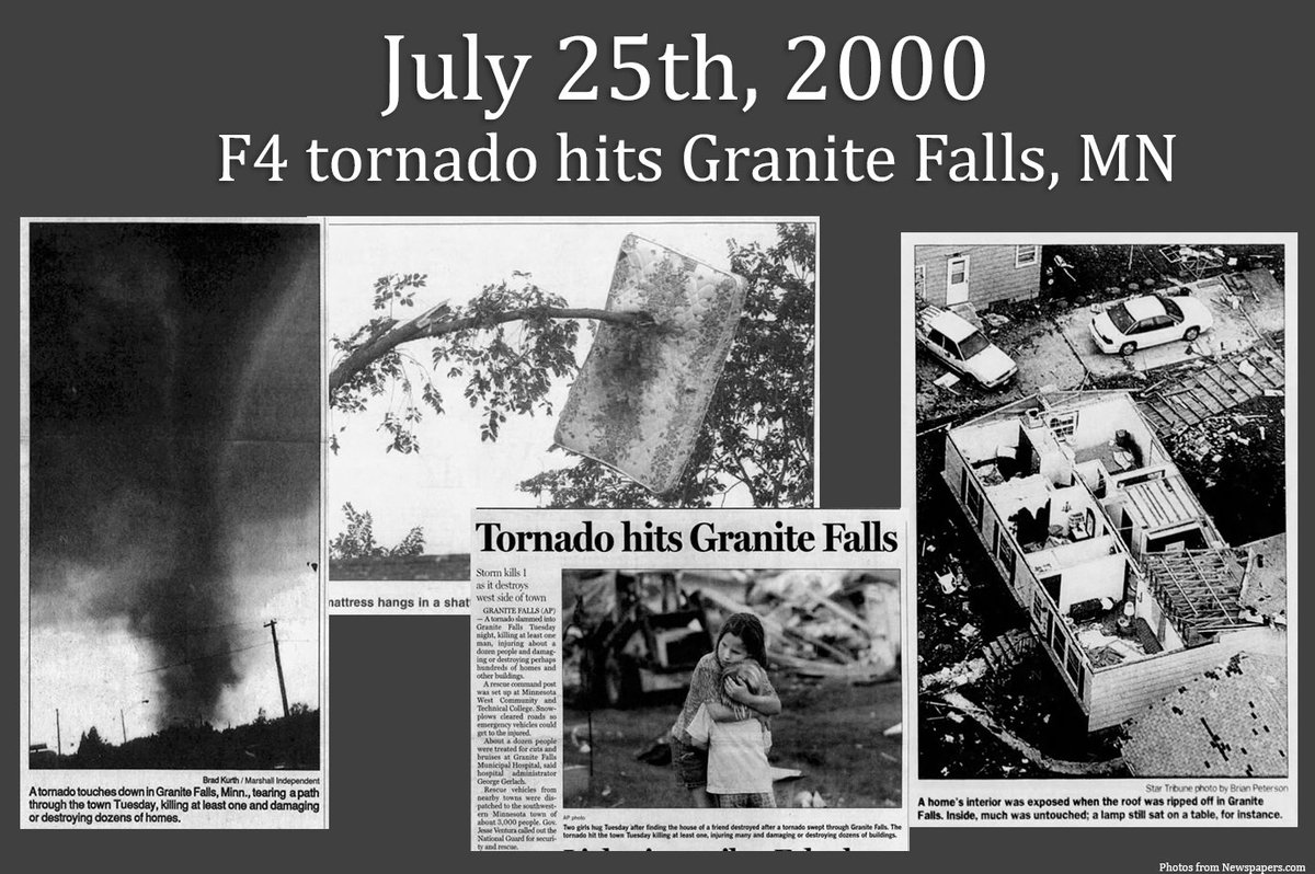 July 25, 2000:

The 21st century's first violent tornado tore through Granite Falls, Minnesota. The twister, which was rated as a 