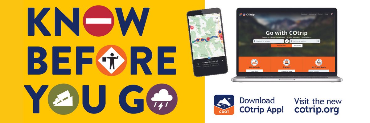 ColoradoDOT's tweet photo. Looking for updates on traffic incidents and road construction? Go to https://t.co/bjBVfk3ydg or use the #COtrip Planner app to #KnowBeforeYouGo! This is your go-to place to find updates on #Colorado roads. 

Note: Only road closures are now being posted on @ColoradoDOT #Twitter. https://t.co/PdtQvvcu7t