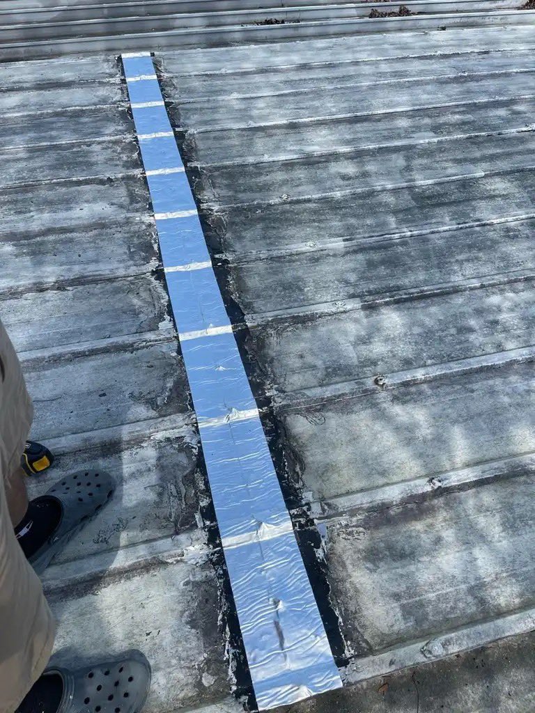 Before & after peel & seal taping IR panel seams. #roofleak #roofleaks #roofleakrepair #roofleakrepairs #aluminumroofleak #aluminumroofleaks #aluminumroofleakrepair #aluminumroofleakrepairs #joesaluminumllc