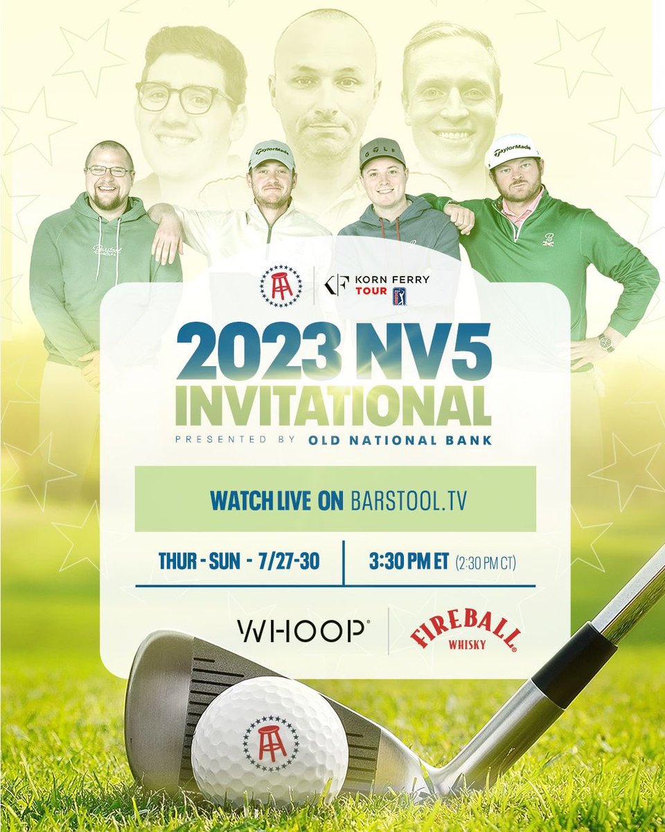 kirkminshow's tweet image. In two days, experience live golf coverage like never before.

The PGA TOUR's future stars will compete in the @NV5Invite presented by Old National Bank July 27-30.

Watch daily live coverage of the @kornferrytour at 3:30 PM ET only on Barstool.TV