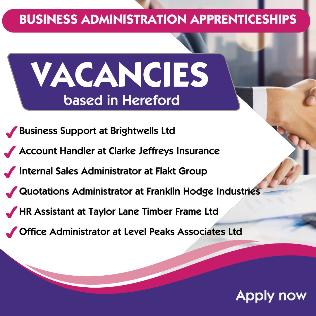 If you're looking to join a local company as an apprentice, contact HWGTA. Hayley.grismond@hwgta.org Call 01432 377010 hwgta.org/vacancies #apprenticeships #careers #earnandlearn #Herefordshireapprentceships #businessapprenticeships #jobsinHereford