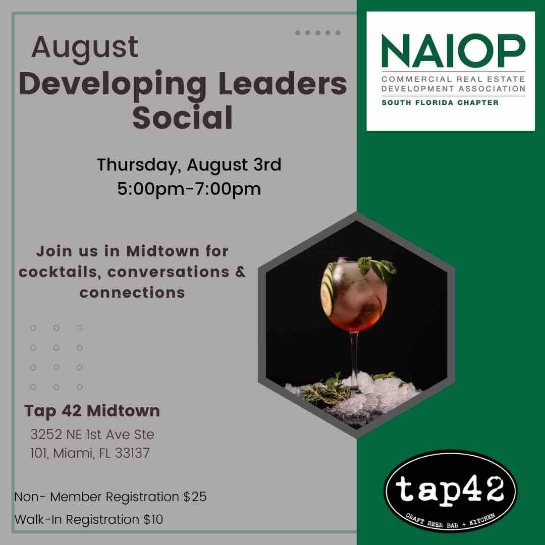 Making our way to #midtown Miami for our August developing leaders social!! 

Free for all NAIOP South Florida members to attend an evening of connections &amp; cocktails!  

members.naiopsfl.org/ap/Events/Regi…