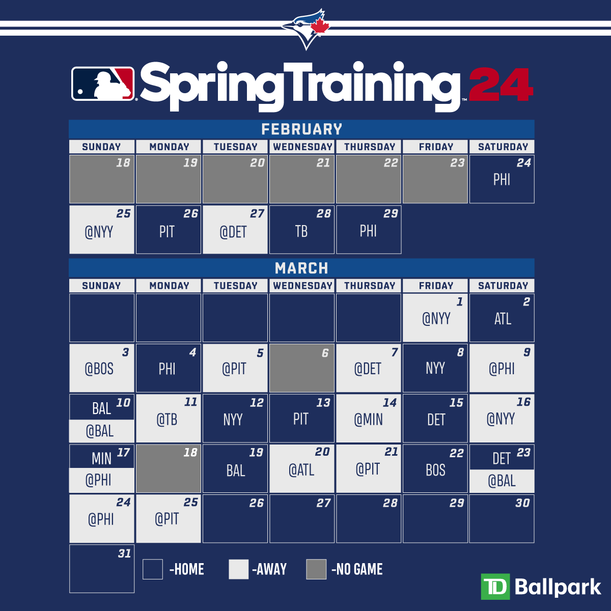 BlueJays's tweet photo. Plan your trips 🌴⚾️

PRESENTING: Our 2024 #SpringTraining Schedule! https://t.co/91jMhbVbJE