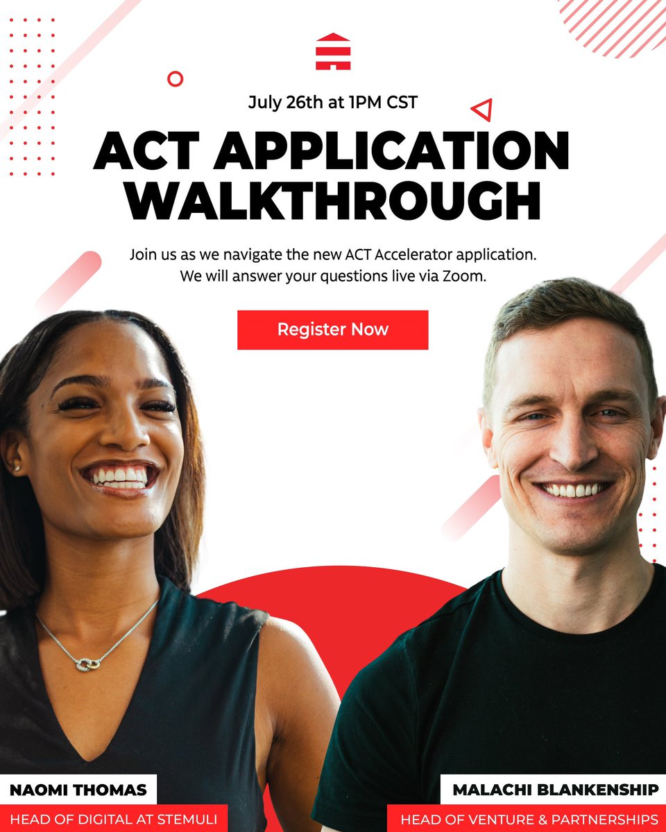 MalachiVC's tweet image. Sometimes applying for an accelerator can be daunting especially if you haven’t done this before

Join me tmw (1pm cst) on Zoom as I talk through best approaches for our application

Special guest @techbaenae_ from Cohort 3 will be joining!

Register Now 
us06web.zoom.us/meeting/regist…