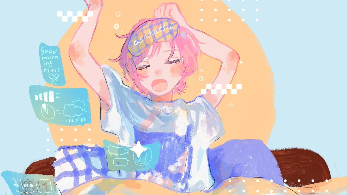 pink hair open mouth solo 1girl short hair closed eyes shirt  illustration images