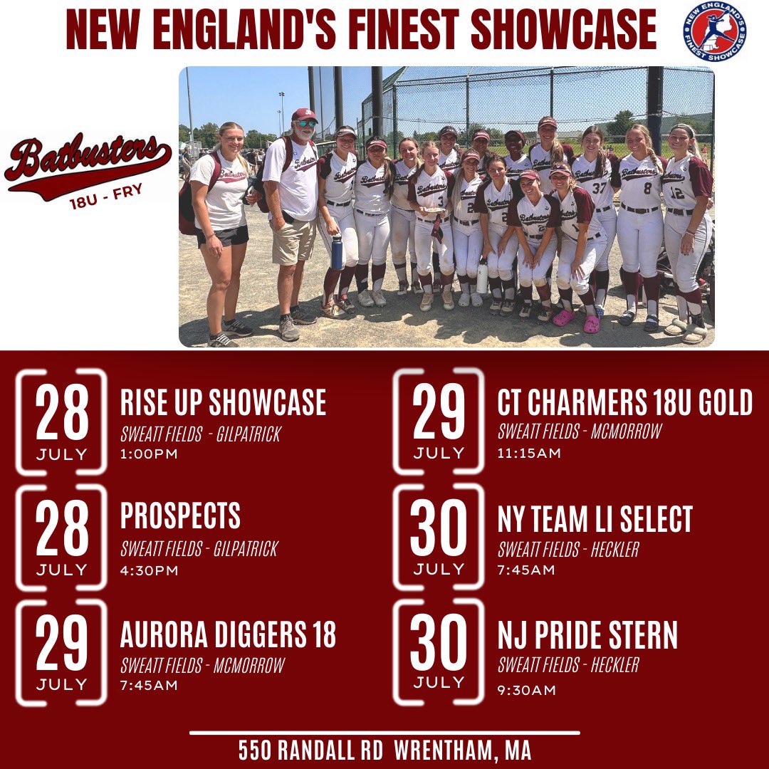 Taylor Francis 2025 (@taylorfrancis25) on Twitter photo So excited for this weekend at New England’s Finest! Here is our schedule! <a href="/NBatbusters/">NJ Batbusters</a> <a href="/LegacyLegendsS1/">Legacy & Legends Softball</a> <a href="/ImpactRetweets/">Impact Promotions</a> <a href="/EastCoastFP/">East Coast Fastpitch Softball</a> <a href="/SBRRetweets/">Softball Recruiting Reposts</a> <a href="/CoastRecruits/">Coast 2 Coast Recruits</a> <a href="/IHartFastpitch/">I❤️Fastpitch</a> <a href="/Los_Stuff/">Carlos Arias</a> <a href="/sballrecruiting/">softballrecruiting</a> <a href="/SoftballRecruit/">Softball Recruit 🥎</a> <a href="/TopPreps/">College Coach / College Scout / College Recruiter</a> So excited for this weekend at New England’s Finest! Here is our schedule! <a href="/NBatbusters/">NJ Batbusters</a> <a href="/LegacyLegendsS1/">Legacy & Legends Softball</a> <a href="/ImpactRetweets/">Impact Promotions</a> <a href="/EastCoastFP/">East Coast Fastpitch Softball</a> <a href="/SBRRetweets/">Softball Recruiting Reposts</a> <a href="/CoastRecruits/">Coast 2 Coast Recruits</a> <a href="/IHartFastpitch/">I❤️Fastpitch</a> <a href="/Los_Stuff/">Carlos Arias</a> <a href="/sballrecruiting/">softballrecruiting</a> <a href="/SoftballRecruit/">Softball Recruit 🥎</a> <a href="/TopPreps/">College Coach / College Scout / College Recruiter</a>