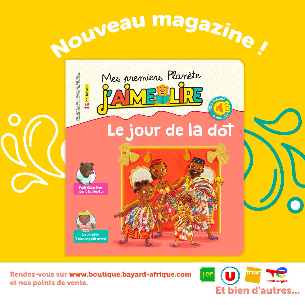 📚 Découvrez la tradition africaine de la dot, racontée  pour les 1 ans et plus 👶🏾👧🏾 
Écrite par Guilène Assamoi et illustrée par Schaddrack Diéké.
boutique.bayard-afrique.com
📞 +225 05 54 02 11 11

#histoiresenfants#traditionsafricaines