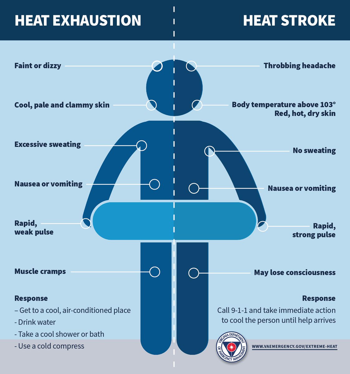 VDEM's tweet photo. Do you know the signs of heat-related illnesses? 🥵 #VaWx https://t.co/4oW5R3QUyc