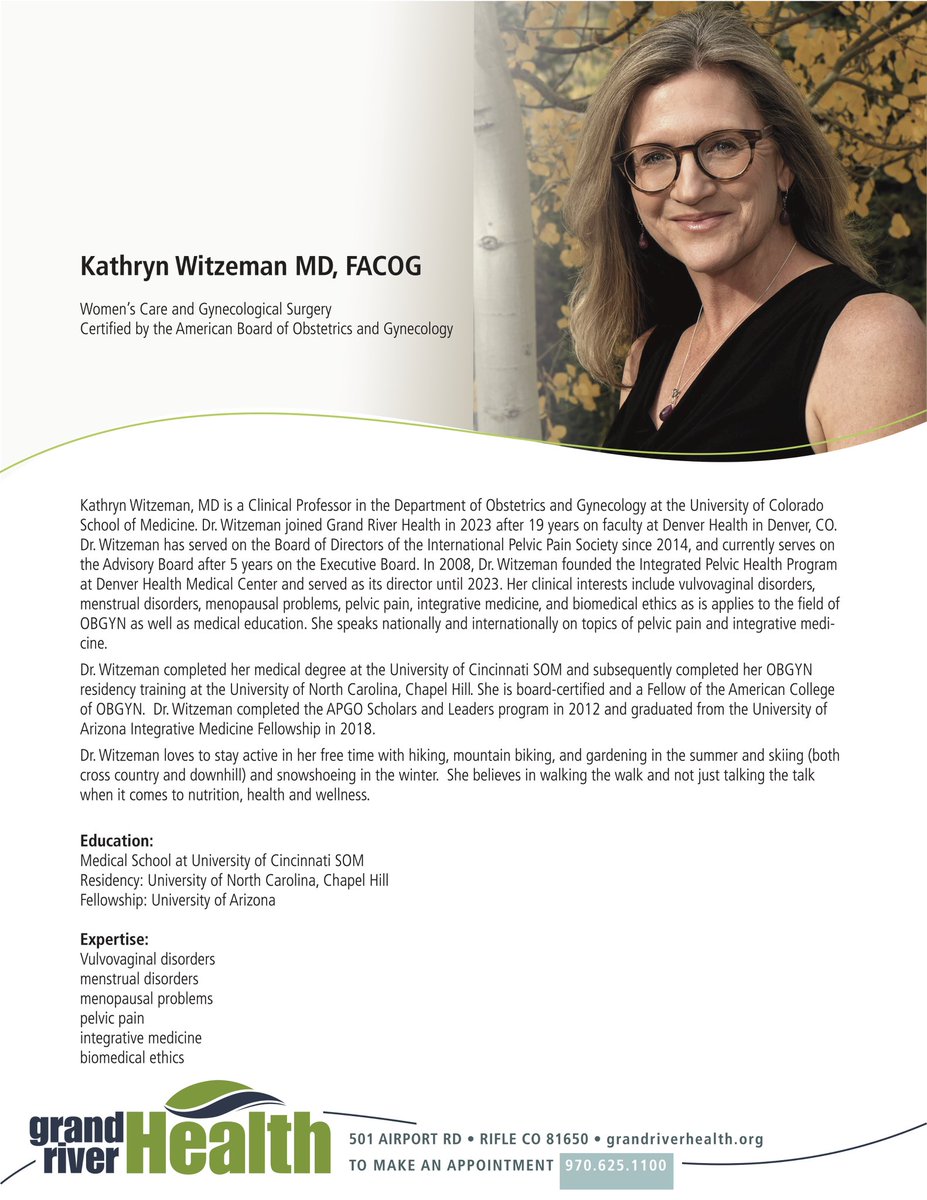 KWitzeman's tweet photo. Excited to announce the next phase of my career! Our goal will be to provide excellent GYN, Women's and Pelvic Health care to people of the western slope in Colorado. @GrandRverHealth  a progressive healthcare gem on the #westernslope #womenshealth #pelvichealth #gynecologist https://t.co/3keRwqYkKb