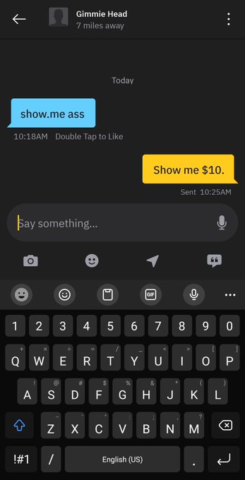 Gonna start sending invoices to the dudes that message me out of the blue like this on grindr 🙄 #nsfwtwt<a href="/tag/nsfwtwt"class="tags"><span>#nsfwtwt</span></a>