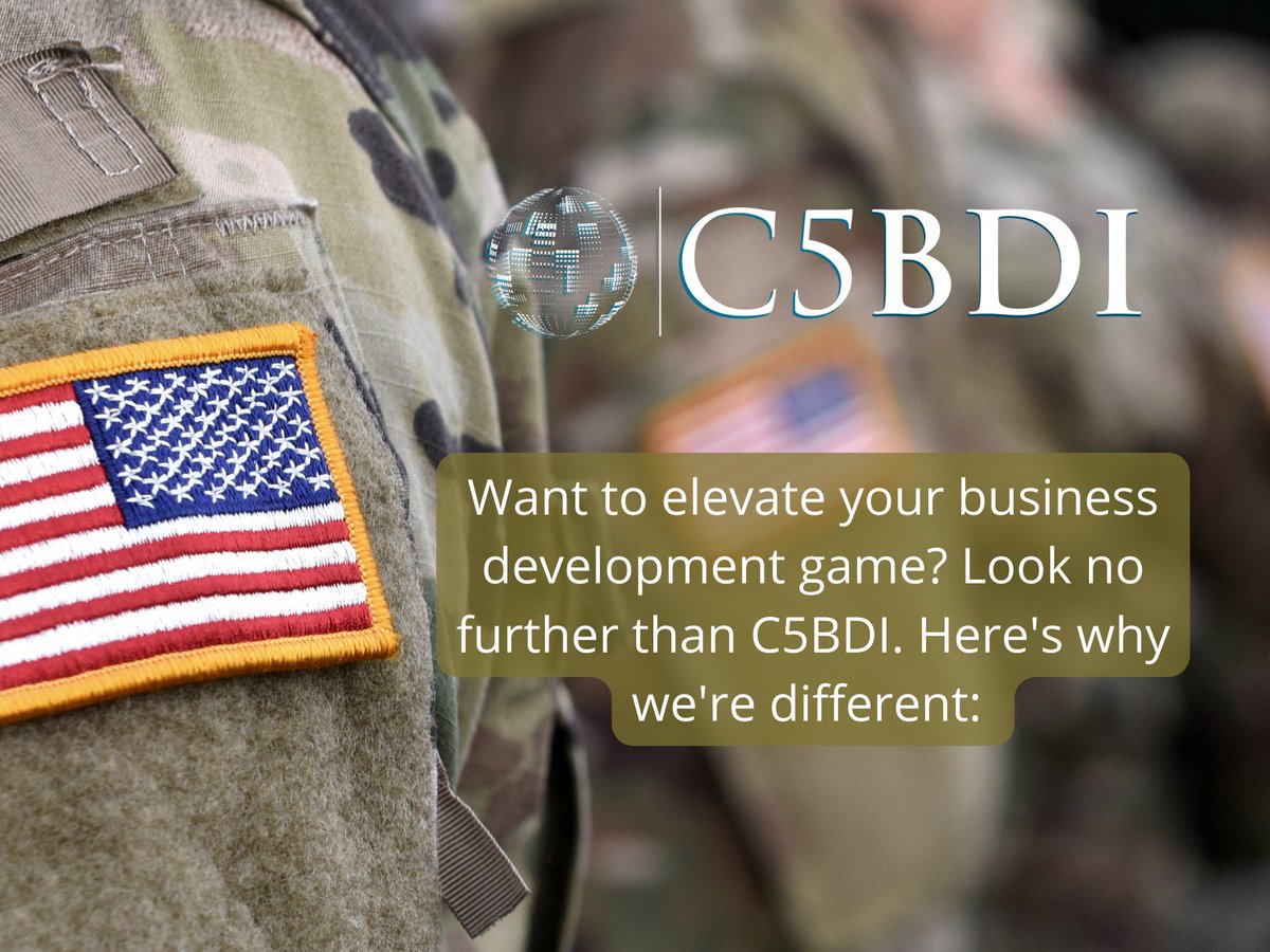 C5BDI's tweet photo. Want to elevate your business development game? 🚀 Look no further than C5BDI. Contact us today at https://t.co/VhyCVhXnuY to learn more about how we can take your BD to the next level. 

#C5BDI #BusinessDevelopment #NonTraditionalConcepts #Networking #SmallBusiness https://t.co/SXdaMoBlkz