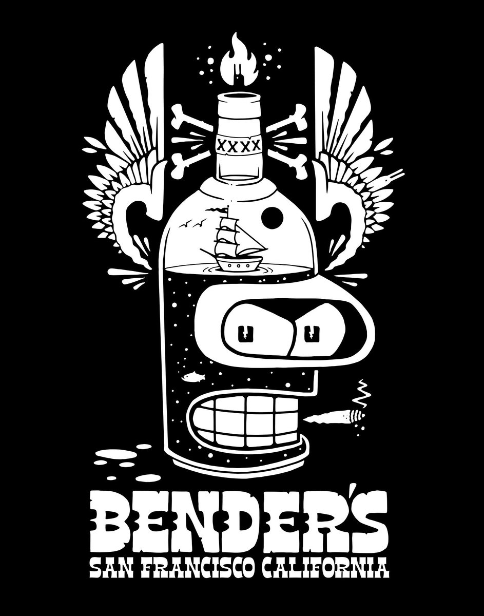 I drew this last week to celebrate the upcoming 20th anniversary of @bendersbar congrats dudes! 🍻