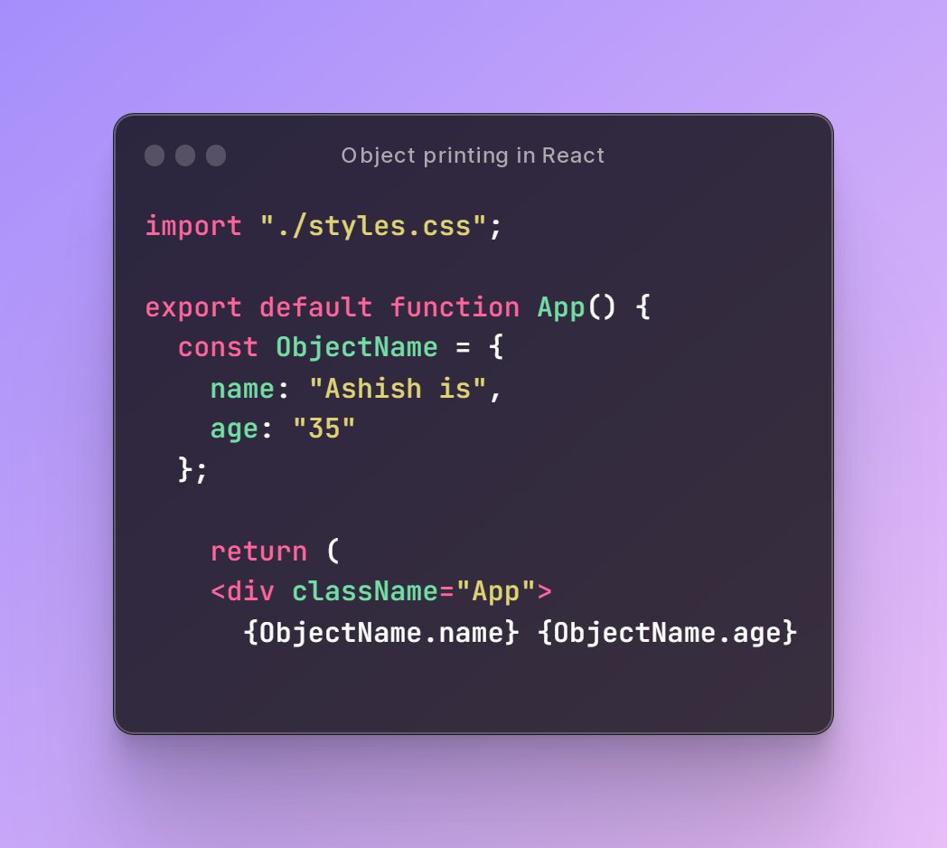 Day 7/100 | #100DaysOfCode

➡️ Practice for Object in React.js
➡️ How to print object in Reactjs
➡️ Check my code

#100Devs #learncode #webdev #frontend #javascript
#Programmer #programming #developer #studentlife  #computerscience #reactjs