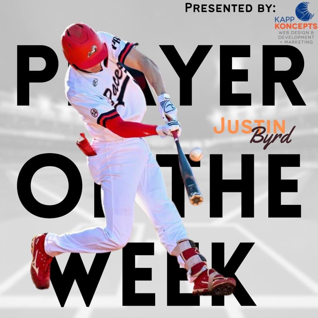 Cracker Baseball (@crackerbaseball) on Twitter photo Sunbelt League Player of the Week is Justin Byrd! He had 10 at bats and 6 hits on the week. He had a double and 2 home runs to help the Crackers clinch their playoffs spot. He had 5 RBIās and scored 3 runs. Congrats Byrdy! <a href="/uscabaseball/">USCA Baseball</a> Sunbelt League Player of the Week is Justin Byrd! He had 10 at bats and 6 hits on the week. He had a double and 2 home runs to help the Crackers clinch their playoffs spot. He had 5 RBIās and scored 3 runs. Congrats Byrdy! <a href="/uscabaseball/">USCA Baseball</a>