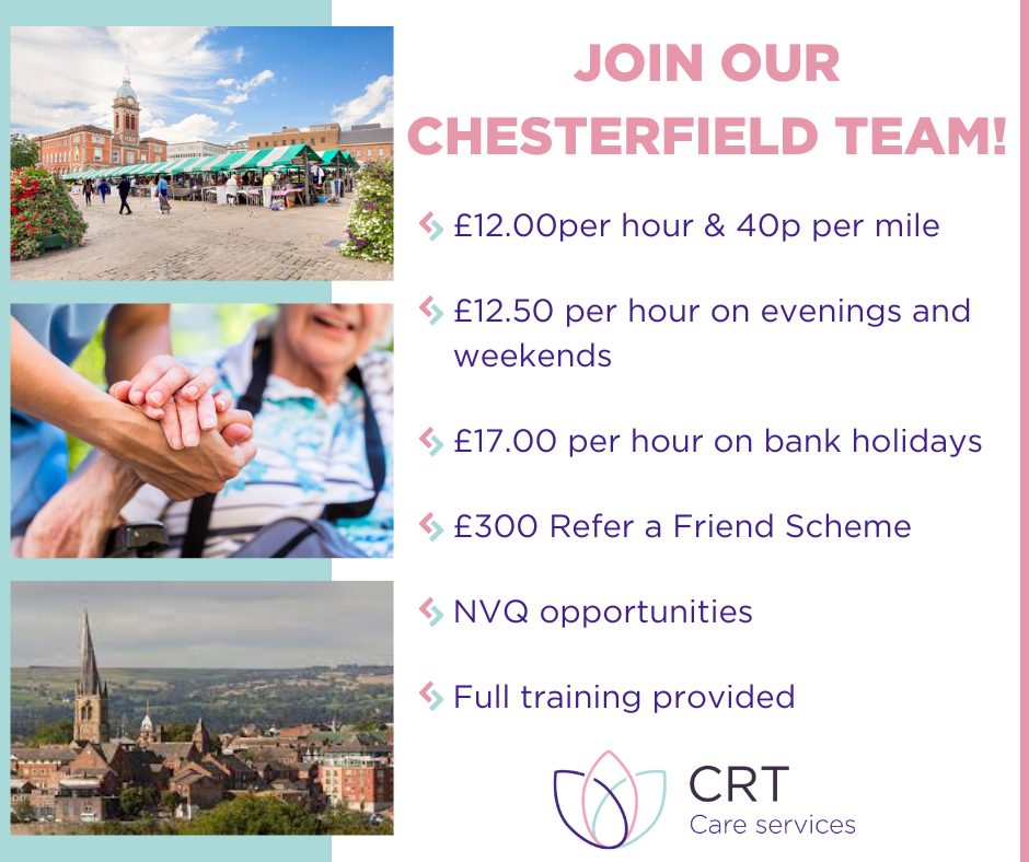 Are you looking for an opportunity to make a difference in your local community?
Great news..🔷 WE ARE HIRING! 🔷
You can see all our current vacancies on our website: crtcare.co.uk/careers/
#CRTCare #CRTCareCarers #Chesterfield #wearehiring #Jobsearching