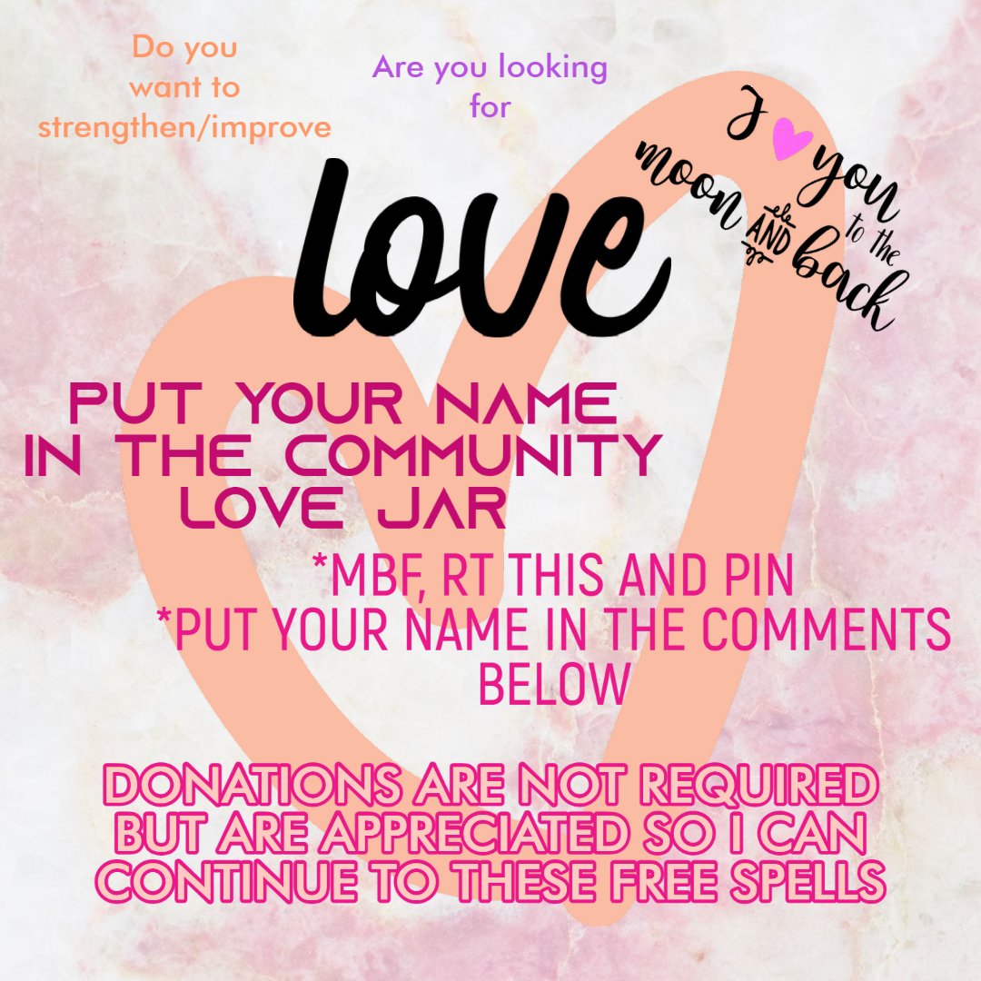 STRENGTHEN LOVE CONECTION SPELL 
-MBF, RT THIS AND PIN
-DROP NAME IN COMMENTS
DONATIONS ARE NOT REQUIRED BUT ARE APPRECIATED SO I CAN CONTINUE TO THESE FREE SPELLS