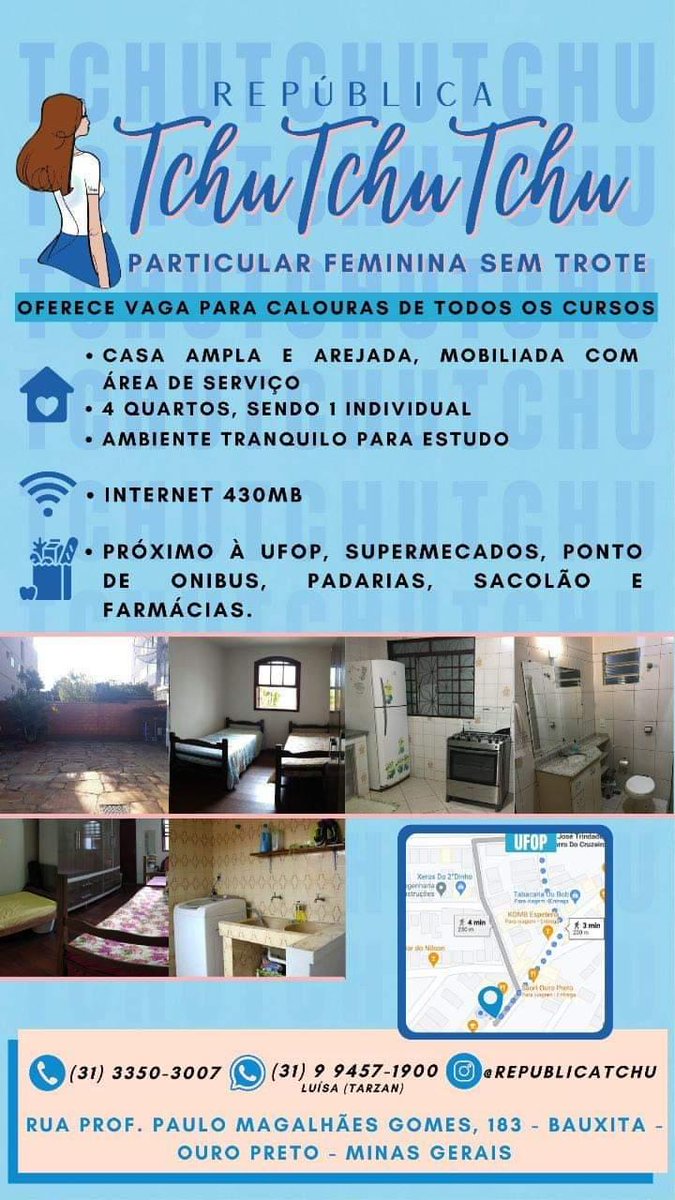 republicatchu3's tweet photo. @MariaEd61551717 Parabeens pela aprovação!! Se estiver procurando lugar para morar, venha nos fazer uma visita. Estamos pertinho da UFOP!! Dê uma olhadinha no nosso insta @republicatchu 💙 https://t.co/37SsD4Wvdy