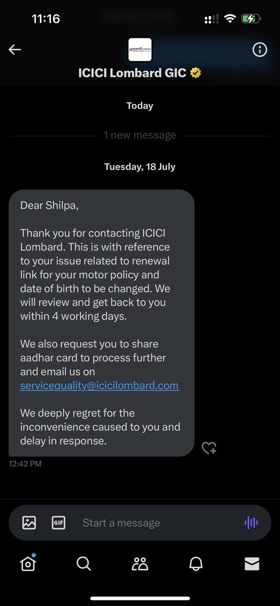 shilmishra's tweet photo. @ICICILombard is this a Joke you respond mentioning 4 days for closure- its already a week. I will like to close my account and get compensation for the missed days and time. The vehicle is in a state of repair and inspite of making payments on time unable to access my policy https://t.co/8MkkbTCzKm