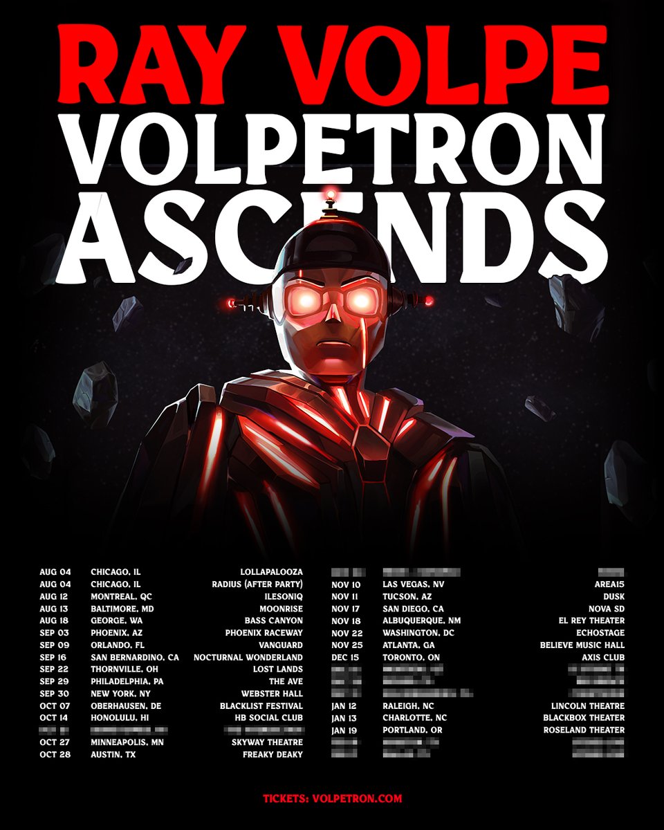 I AM SO PROUD TO PRESENT MY NEXT TOUR “VOLPETRON ASCENDS” ☄️🌍💫 PRE-SALE BEGINS THU 07/27 @ 11AM PT ON-SALE BEGINS FRI 07/28 @ 11AM PT sign up for pre-sale » rayvol.pe/tour