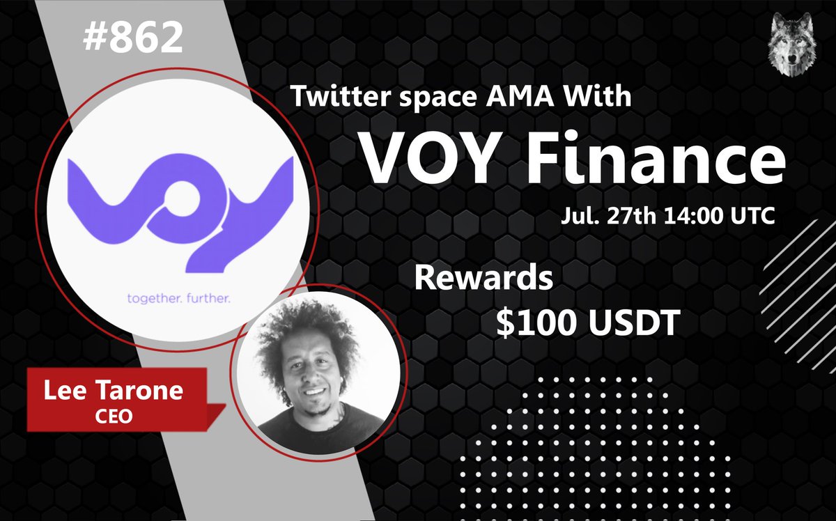 CryptoTitans1's tweet photo. 🎙️Join Us For A New #TwitterSpace AMA with @voyfinance

📆 27th July at 14:00 UTC
💵 Prize: 100$ USDT

🚨Set Reminder : https://t.co/SO6nEqhP3X

1⃣ Follow @CryptoTitans1 &amp; @voyfinance
2⃣ Like &amp; RT
3️⃣ Ask your Questions (Max 3Q) https://t.co/Nz5PiYEhQT
