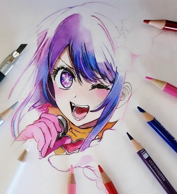 イラスト途中経過です 間違えて白いところを塗りつぶしちゃったので描き直ししました。 #イラスト #推しの子