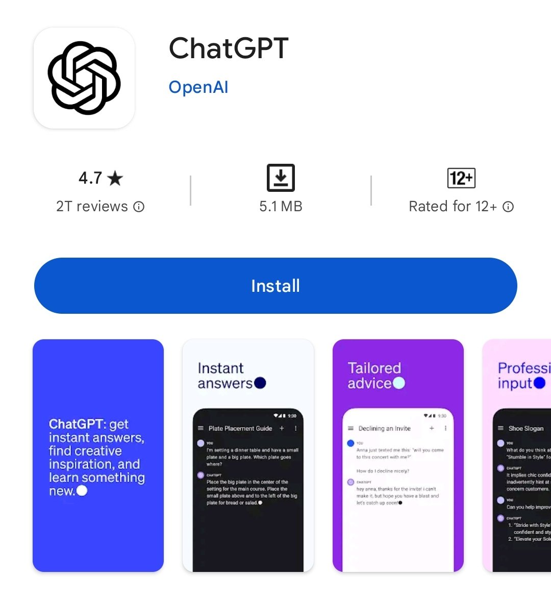 TechVerzeindia's tweet photo. ChatGPT is Now Available on Android

Visit https://t.co/Ve2uALA8YA 

Follow @TechVerzeindia

#chatgpt #chatgptonandroid #chatgptapp #openai #opensource https://t.co/exMZDBetqO