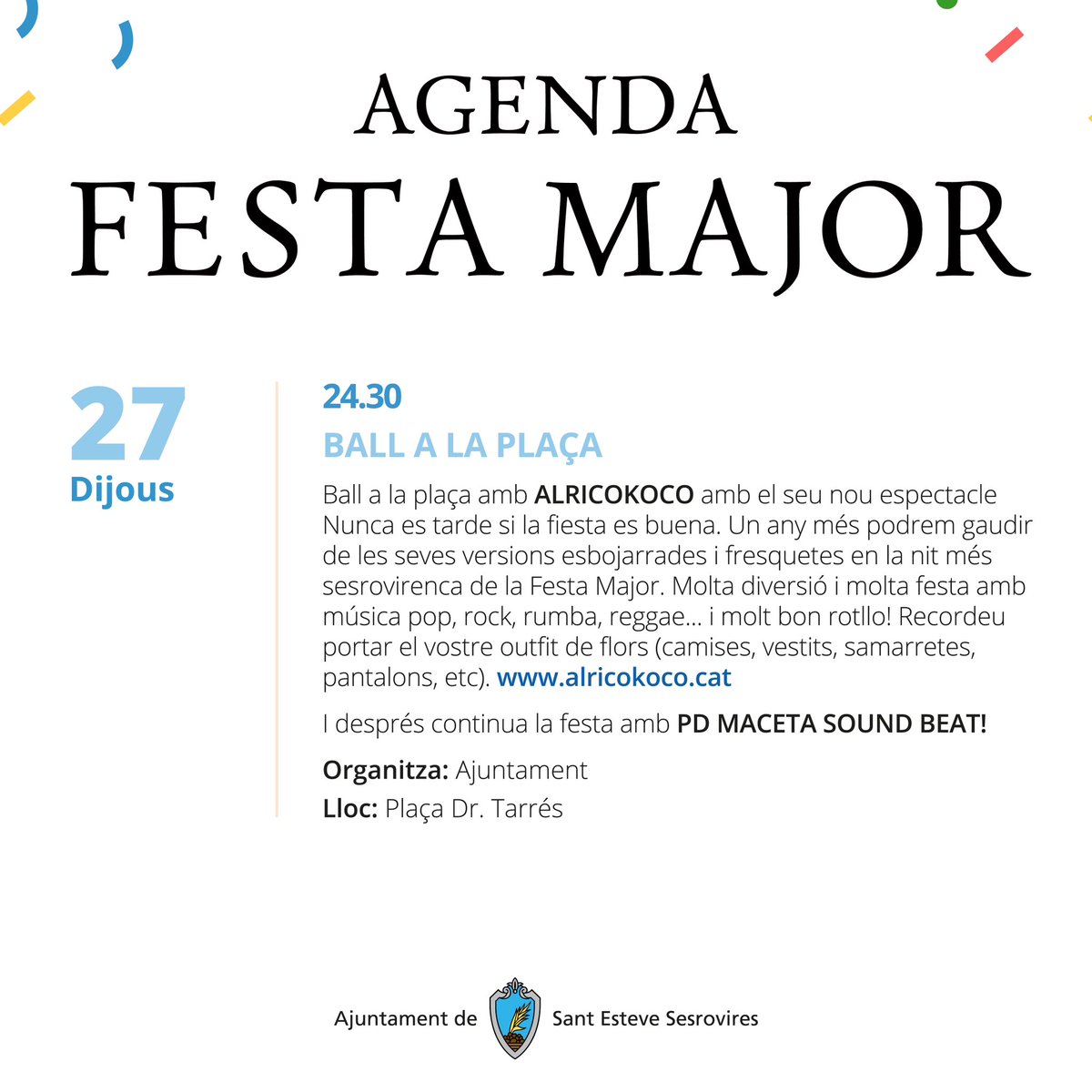 AjSesrovires's tweet photo. 🥳 Seguim de Festa Major‼️ Aquí teniu les propostes per dimecres 26 i dijous 27, no us ho perdeu‼️ #FMSesrovires https://t.co/tJv5uGVi4w