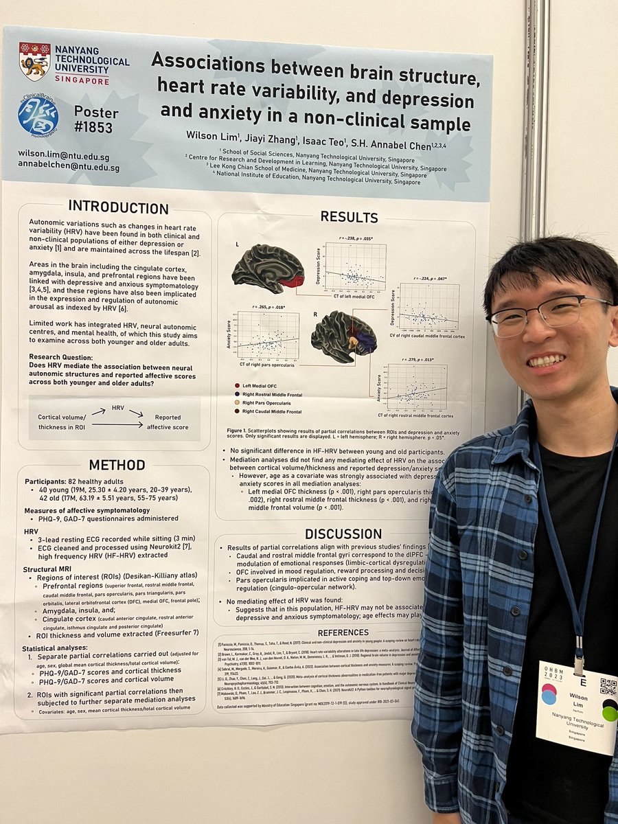 Wilson Lim (@wilsonlimph) on Twitter photo Will be presenting my poster (no. 1853) on the associations between brain structure, HRV, and depression in a non-clinical sample today (25 July) from 12:45-2:45pm and tomorrow (26 July) from 12:45-2:45pm! #OHBM2023 <a href="/cblntu/">ClinicalBrainLab</a> Will be presenting my poster (no. 1853) on the associations between brain structure, HRV, and depression in a non-clinical sample today (25 July) from 12:45-2:45pm and tomorrow (26 July) from 12:45-2:45pm! #OHBM2023 <a href="/cblntu/">ClinicalBrainLab</a>