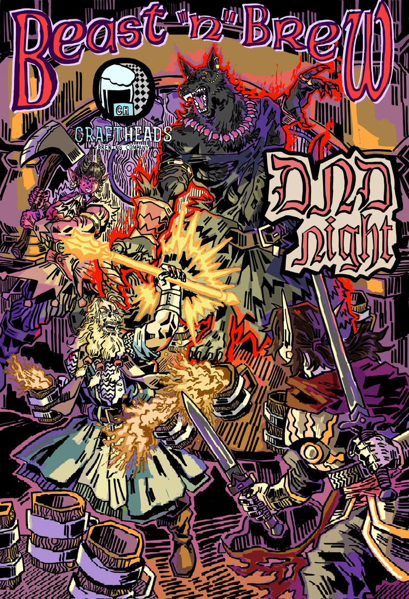 BubbleNebulaArt's tweet photo. My illustration for Beast and Brew
@CraftHeadsBrew 's DND night!
Happening every first Thursday of each month or so 
#dnd #dndart #digitalart #illustration #myart #dnd5e https://t.co/YjQFHwaXpl