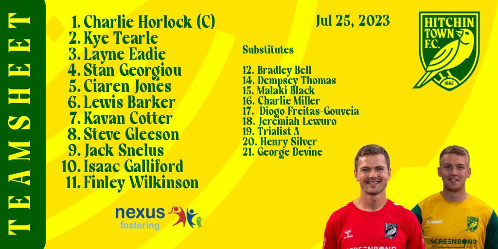 👥 | TONIGHT’S HITCHIN TEAM

Here’s tonight’s Canaries’ lineup for the meeting with <a href="/WatfordFCAcad/">Watford FC Academy</a>.