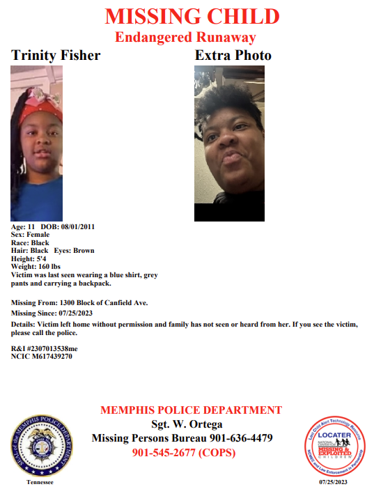 CITY WATCH ALERT

Have you seen Trinity Fisher?
Report #2307013538ME