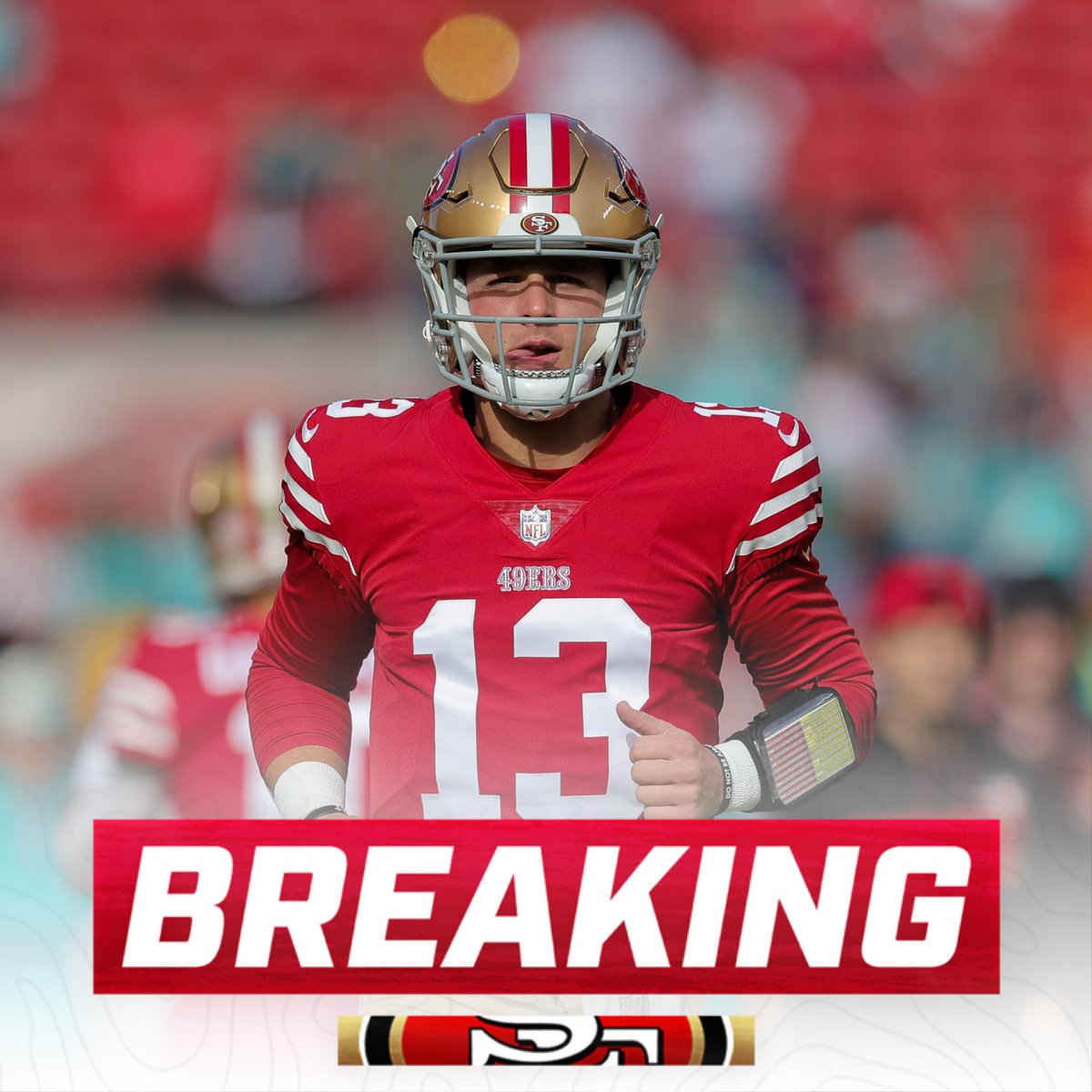OurSf49ers's tweet photo. #49ers QB Brock Purdy (elbow) has been cleared and ready to play without restrictions, per John Lynch https://t.co/SIhjOFBqgM