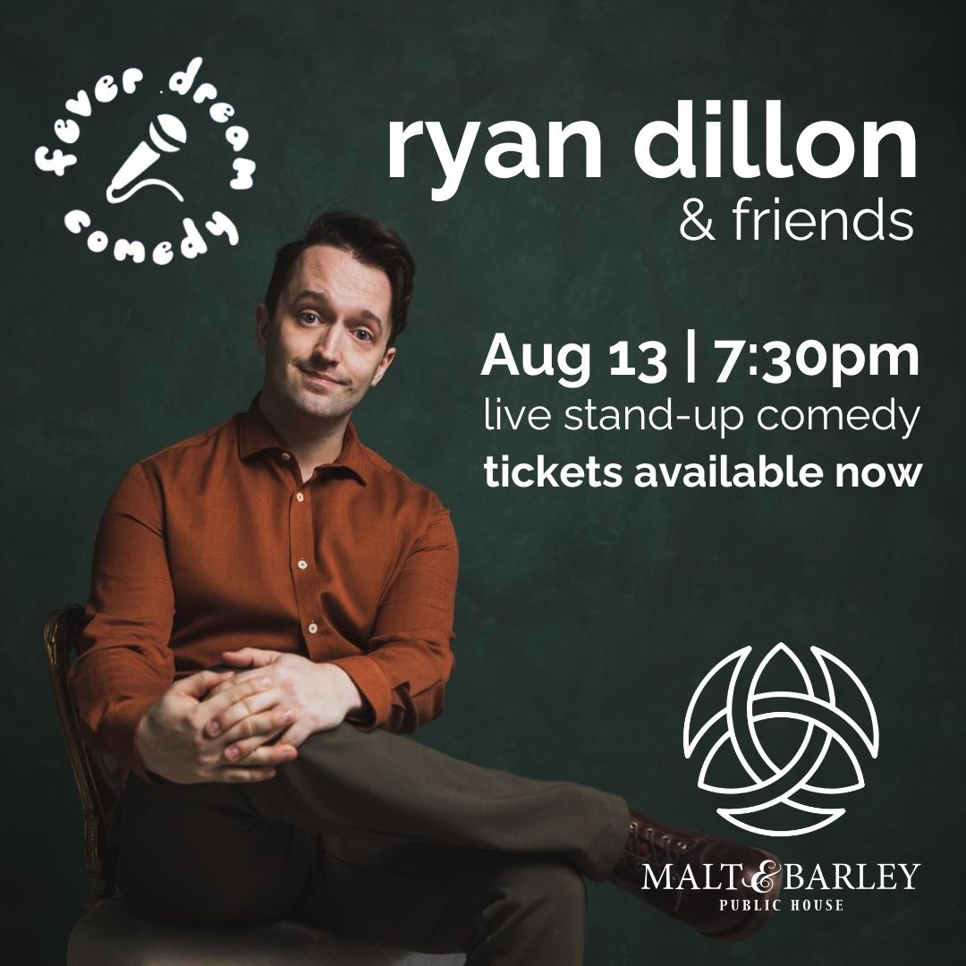Live comedy is back at Malt on August 13!
Join Ryan Dillon and some of the incredible comedic talent from @feverdreamcomedy
Tickets are available now!

#livecomedy #whatson #kwawesome #eatlocal #drinklocal #supportlocal #comedynight #datenight #yourlocalpub