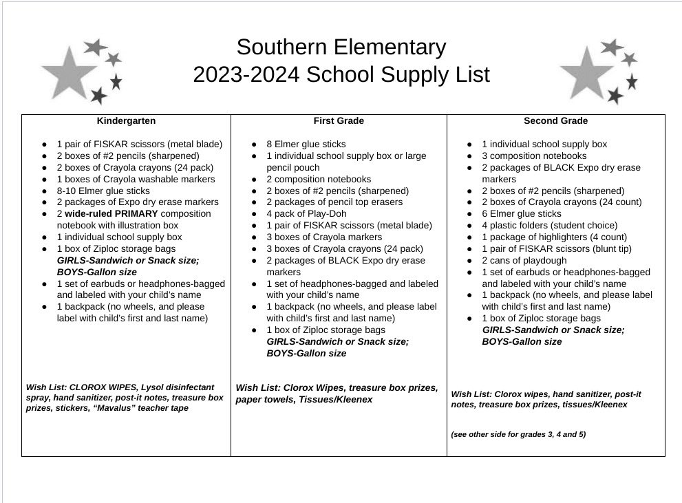 SouthernStars23's tweet photo. 23-24 Supply Lists! https://t.co/OlZ9o6nj4a