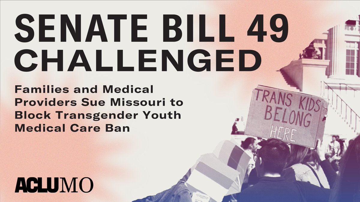 🚨BREAKING🚨 <a href="/LambdaLegal/">Lambda Legal</a>, the ACLU of Missouri, and <a href="/BCLPlaw/">BCLP</a> filed a lawsuit in Cole County Circuit Court to block the implementation of SB49, which would prevent transgender adolescents in Missouri from accessing evidence-based gender-affirming medical care.