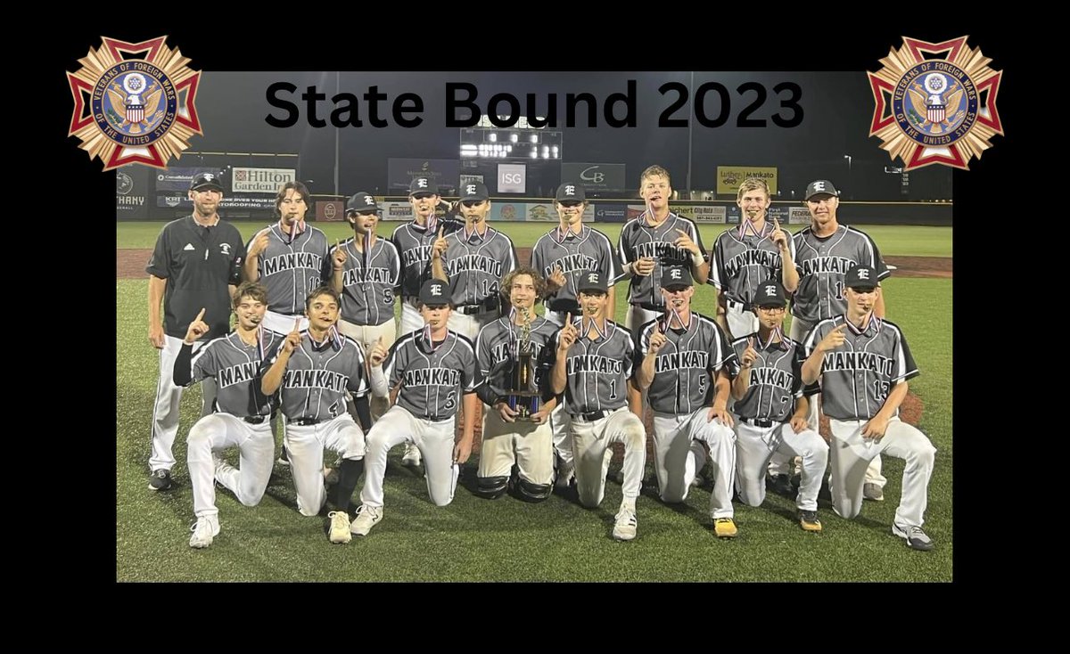 Congratulations to both our Legion, Mankato American, and VFW, Mankato East Post 950, teams for making their respective state tournaments. Best of luck, fellas!