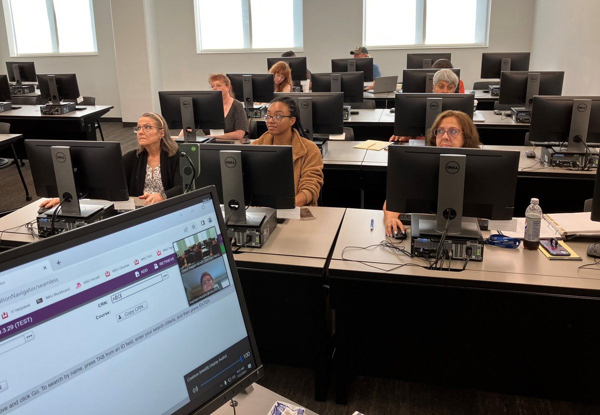 wkuogden's tweet image. Our departmental staff members attended a Banner scheduling training where they learned more about preparing schedule bulletins.  Class sections are entered by our staff each semester, allowing students to register for classes. The training was led by the Registrar&apos;s Office.