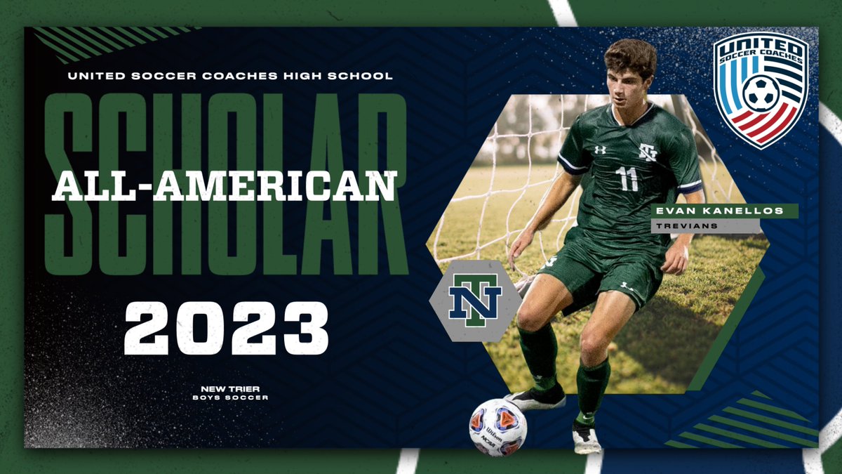 AthleticsNTHS's tweet photo. CONGRATS to @ntbs_official player Evan Kanellos on being  named a United Soccer Coaches High School Scholar All-American, joining a pretty exclusive group, Will Felitto, Logan Weaver and James Paden who have also earned this award.
#GoTrevs @NewTrier203 @ntboosterclub https://t.co/9lNVITF3YT