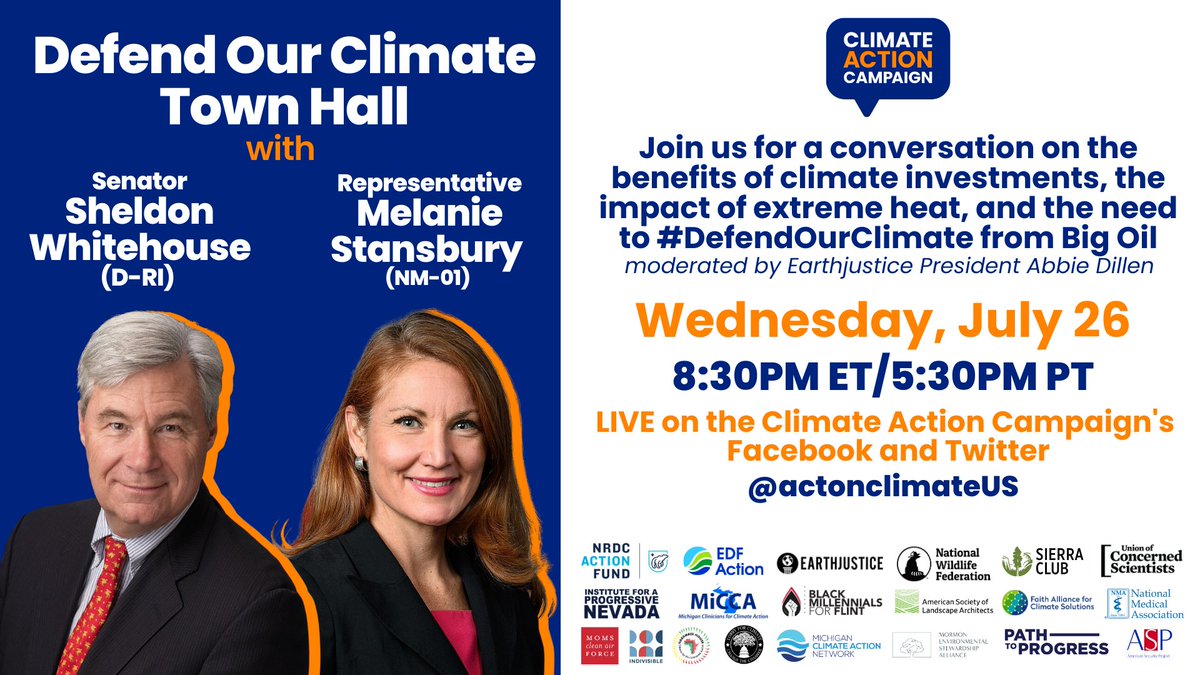 actonclimateUS's tweet photo. Join us tomorrow night for a LIVE virtual town hall with @SenWhitehouse and @Rep_Stansbury, moderated by @AbbieDillen of @Earthjustice, to kick off our celebrations of the Inflation Reduction Act's one-year anniversary!🌎

RSVP here: https://t.co/TFBirWF2Ws https://t.co/YNoNFB4X4g