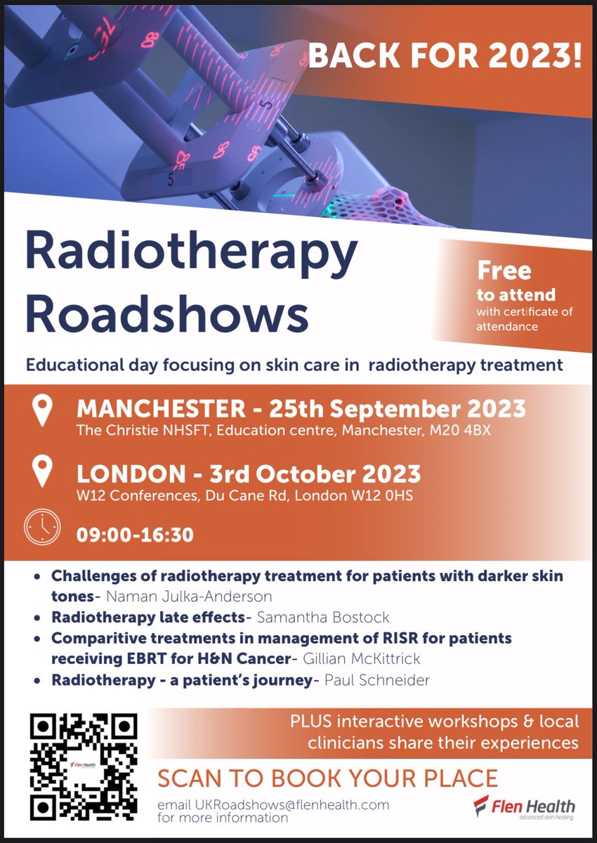 📣📣Calling all #Radiotherapy #clinicians 👩🏼‍⚕️👨🏽‍⚕️🚨🚨We are proud to announce our #London #Roadshow on 3rd October! It will be great day of #Education + #Networking! To learn more about the interesting topics below and get a certificate, then please SCAN the QR code to register ✅🤩