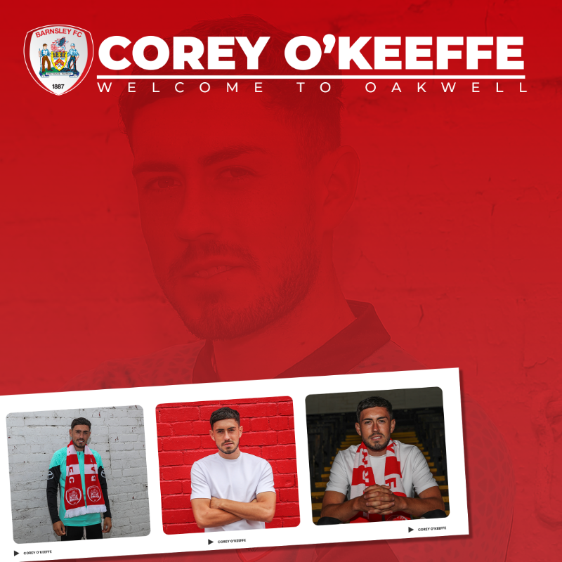 BarnsleyFC's tweet photo. 🤝 We're excited to announce the arrival of Corey O'Keeffe from FGR, on a four-year deal for an undisclosed fee. 

Welcome to Oakwell, Corey!