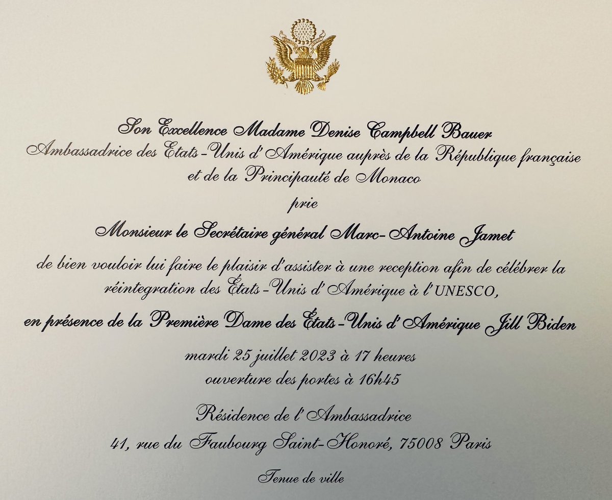 MA_Jamet's tweet photo. La Première Dame des Etats-Unis est la bienveillance même. Quelques mots échangés @USEmbassyFrance avec @DrBiden sur les droits des femmes et son rôle dans la future campagne alors que, @Paris, elle entérinait le retour de son pays @UNESCO. https://t.co/n4rIkSkBN8