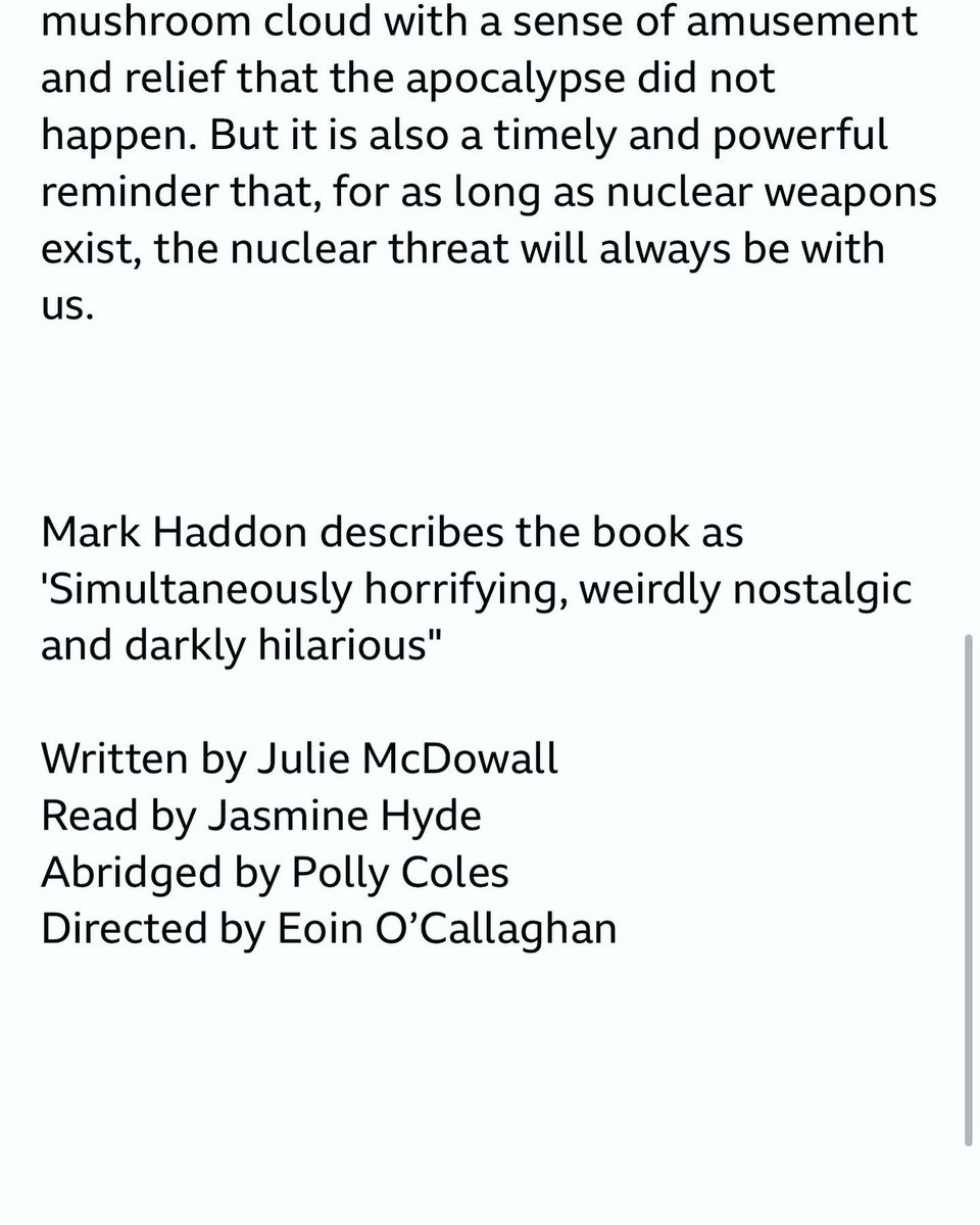 BBC Sounds. 
Not the cheeriest subject, but it’s fascinating stuff, so I guess if you’re not too triggered by the whole “nuclear” thing, then do have a listen to me reading this… ☺️
*

#attackwarningred #nuclearwar #bookoftheweek #bbcradio4 #bbc #audiobooks #actor #voiceactor