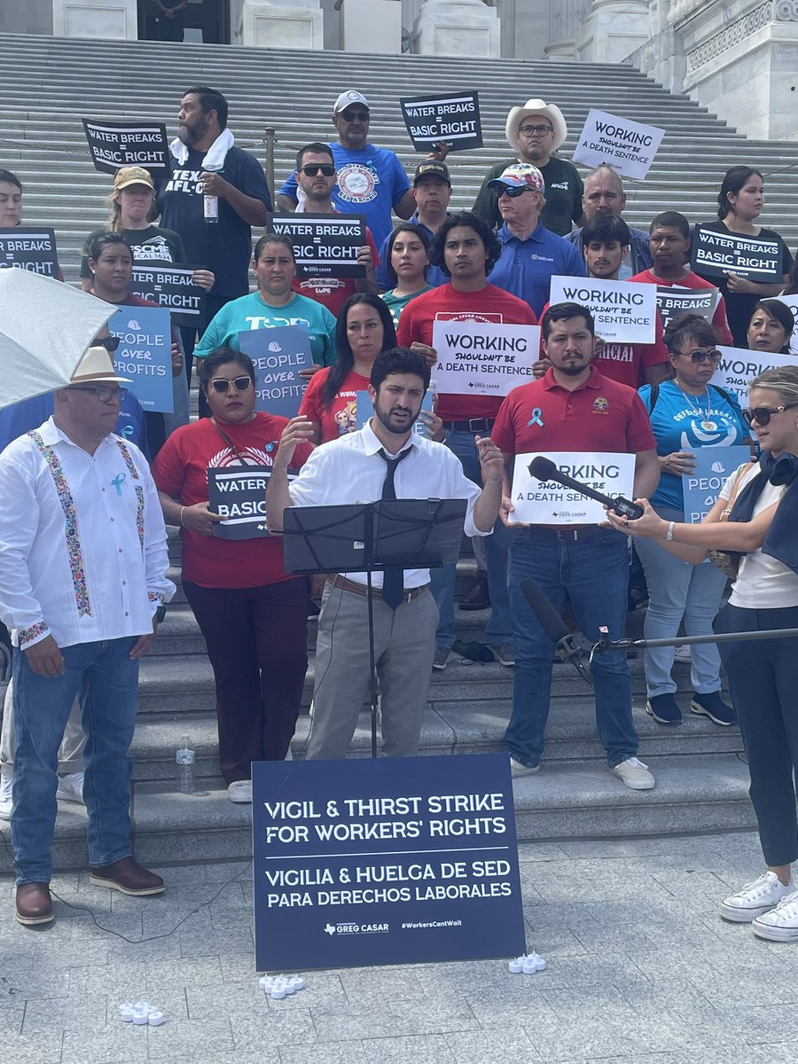 .<a href="/RepCasar/">Congressman Greg Casar</a> isn’t drinking any water today to protest a new law in Texas blocking water breaks for construction workers — and to call on the Biden administration to implement a heat stress rule for workers.