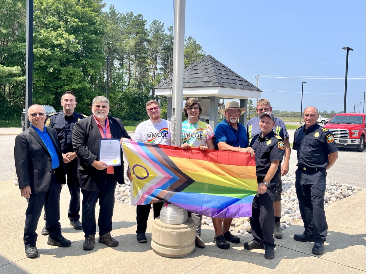 Today <a href="/ClearviewMayor/">Mayor Doug Measures</a> Doug Measures and members of #Clearview Council raised the Intersex-inclusive Progress Pride Flag at a flag-raising ceremony, proclaiming July 24th to August 6th, 2023, as Fierté Simcoe Pride Month. To get involved visit simcoepride.com