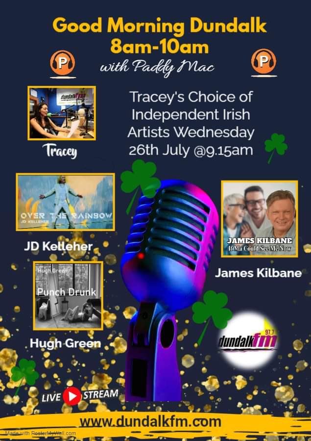 Tune into ‘Good Morning Dundalk’ with Paddy Mac tomorrow morning at 9.15am on <a href="/DundalkFM/">97.7 Dundalk FM</a> to hear the new single ‘Punch Drunk’ from our own <a href="/HughAndrewGreen/">Hugh Green</a> and ‘Over The Rainbow’ from our own <a href="/jd_kelleher/">JD Kelleher</a> been played on air. Thanks to <a href="/Gigs_Ireland/">Gigs Ireland</a> &amp; Paddy for the great support🙏