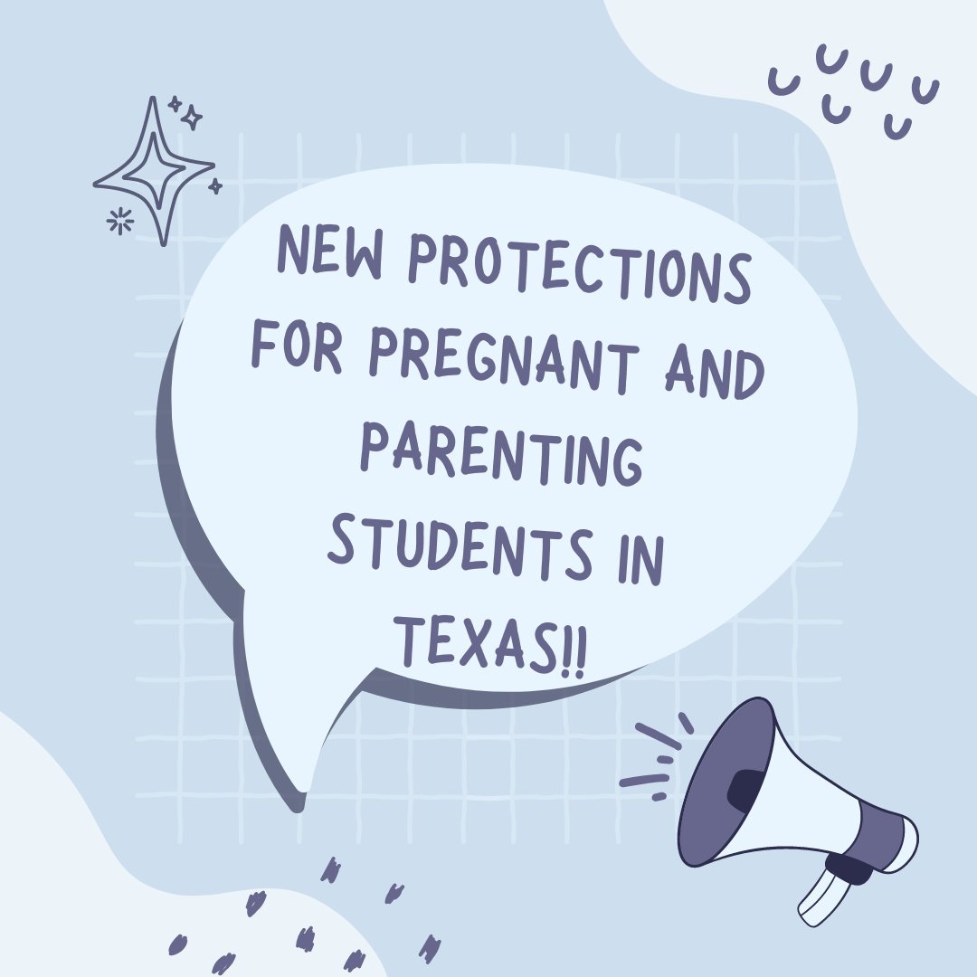 📢✨ Great news! Texas just enacted several groundbreaking new laws to protect pregnant and parenting students, including priority registration and leave for student parents! Learn more and request policy implementation help here: thepregnantscholar.org/new-protection… 
#StudentParents #TitleIX