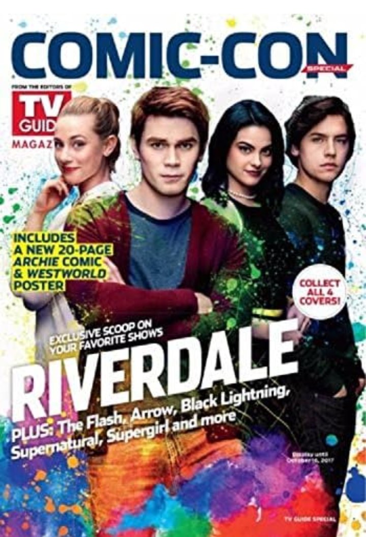 Lili Reinhart, KJ Apa, Camila Mendes, & Cole Sprouse on the front cover magazine of (Comic-Con) on Jan 1st, 2017 (25 Days before the season premiere of Riverdale).

#Riverdale https://t.co/ljjVocr3kR